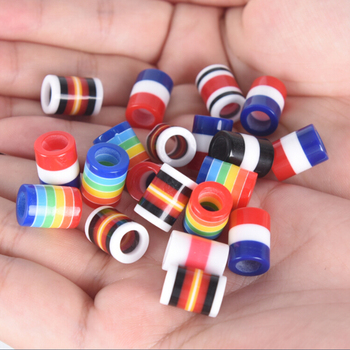 100pcs Colorful Hair Braid Dread Cuff Clip Resin Dreadlock Beads Rainbow Stripes Pattern 6mm Hole Tube Braiding Styling Tool